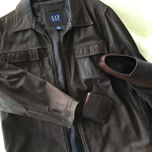 gap brown leather jacket